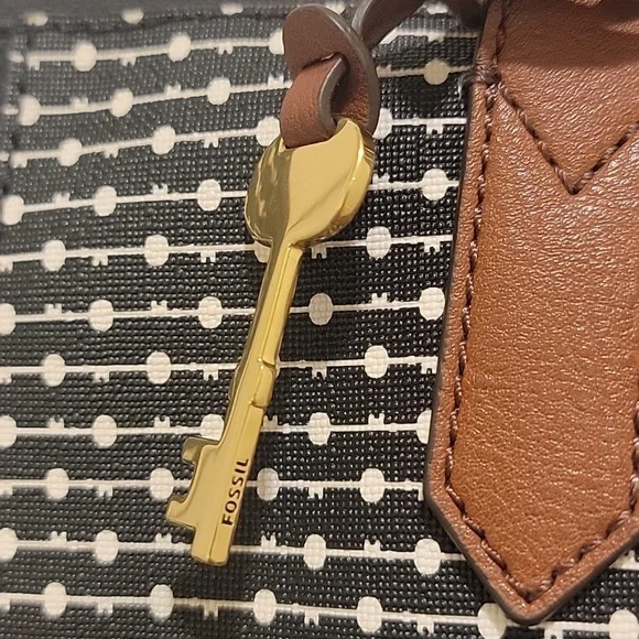 Fossil Vegan Leather Handbag Black Dotted Tote - Picture 10 of 11